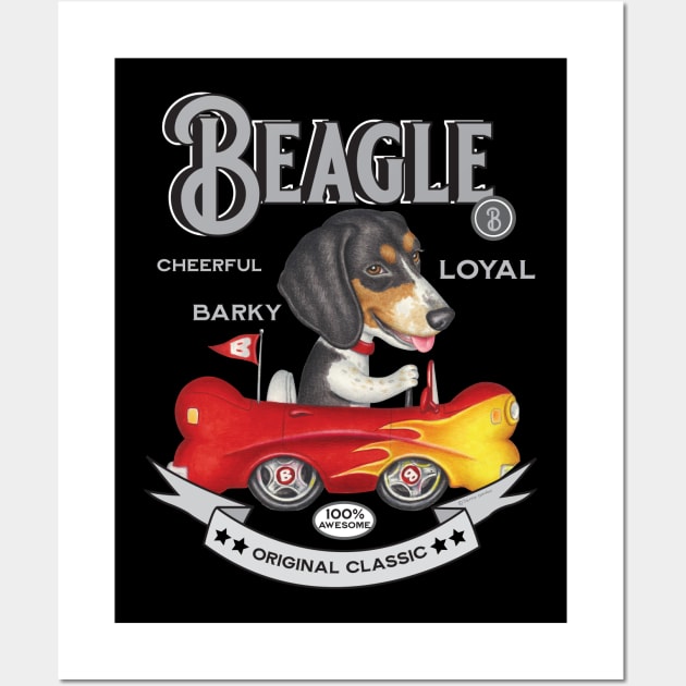 Tri-Color Beagle in Bone Flame Car Wall Art by Danny Gordon Art